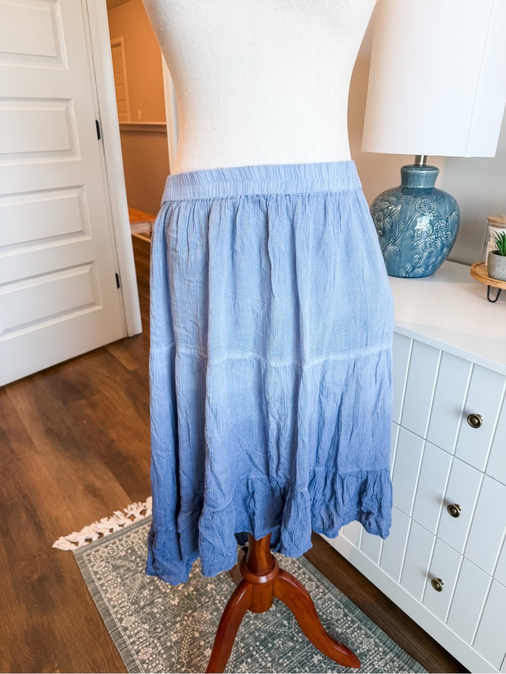Light Blue Tiered Ombre Asymmetrical Skirt - Women
